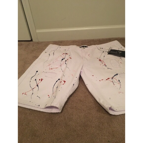 Chrome Edge 24 Men's Paint Splatter Denim Jean Shorts Size 44 White
